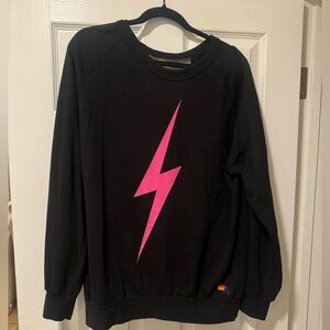 Aviator Nation Black Sweater with Pink Lightning Bolt